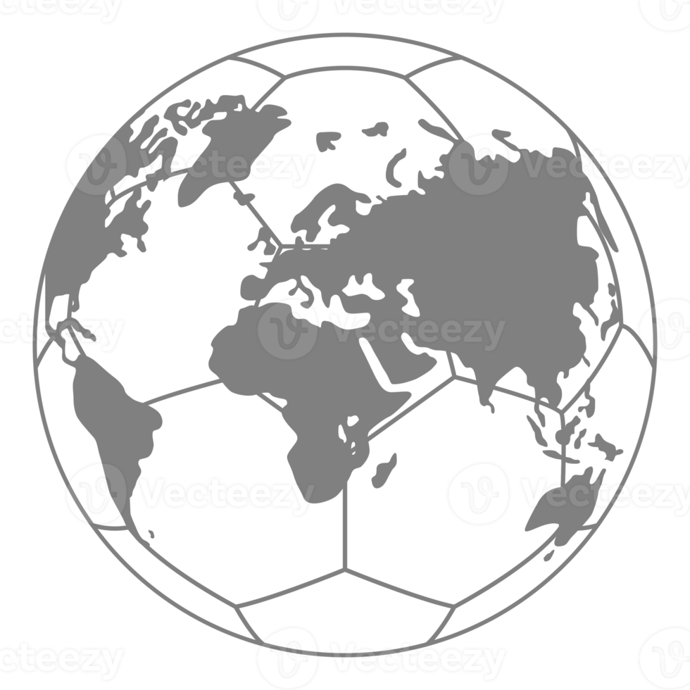 World Map on the Foot Ball Silhouette for Icon, Symbol, Pictogram, Sport News, Art Illustration, Apps, Website or Graphic Design Element. Format PNG