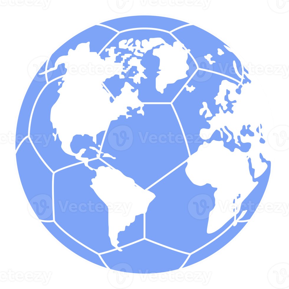 World Map on the Foot Ball Silhouette for Icon, Symbol, Pictogram, Sport News, Art Illustration, Apps, Website or Graphic Design Element. Format PNG
