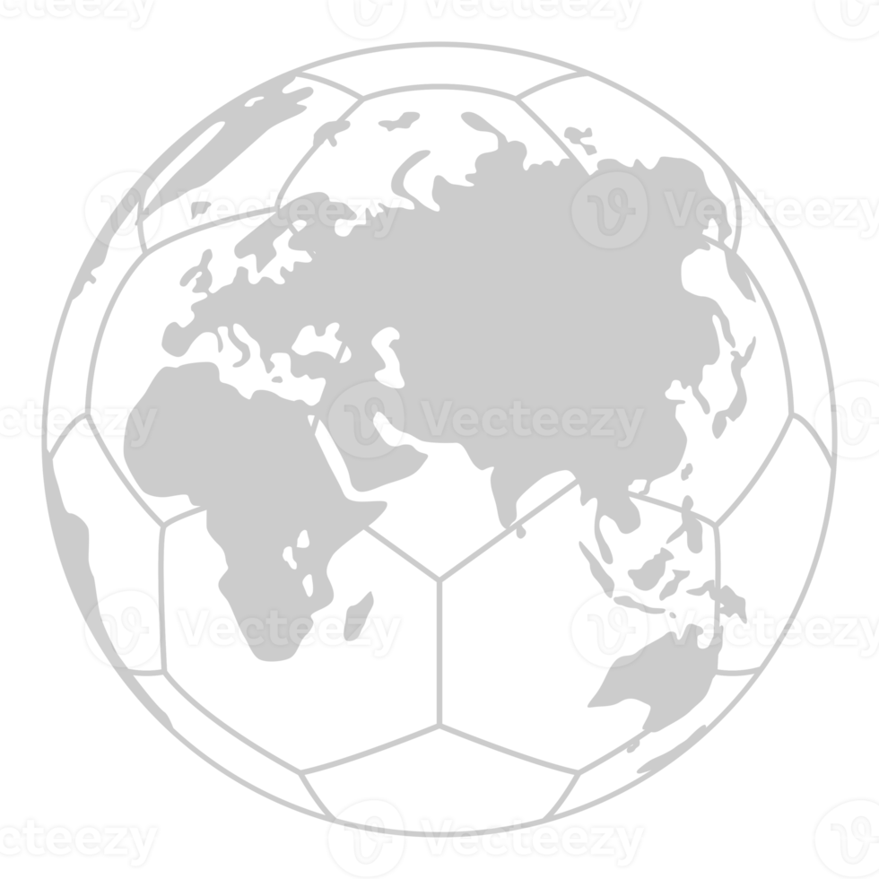 World Map on the Foot Ball Silhouette for Icon, Symbol, Pictogram, Sport News, Art Illustration, Apps, Website or Graphic Design Element. Format PNG