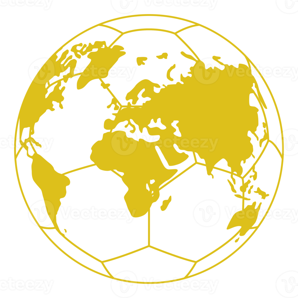 World Map on the Foot Ball Silhouette for Icon, Symbol, Pictogram, Sport News, Art Illustration, Apps, Website or Graphic Design Element. Format PNG