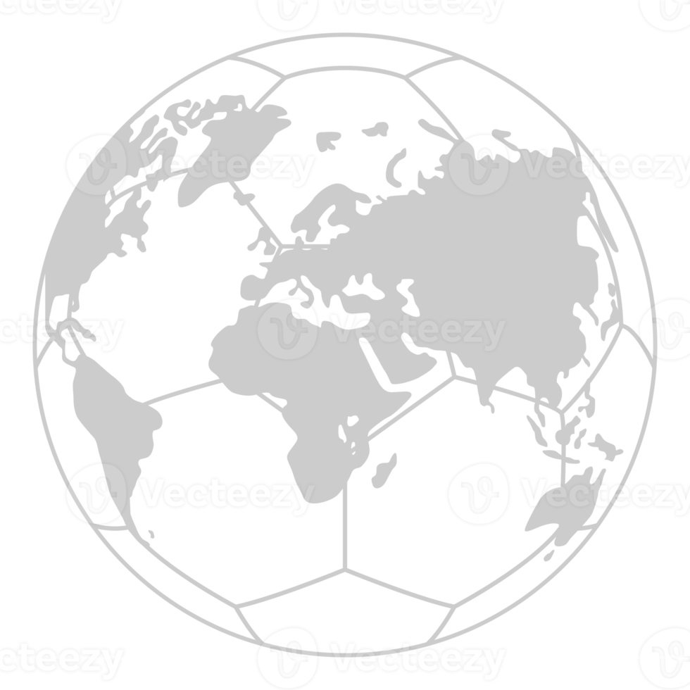 World Map on the Foot Ball Silhouette for Icon, Symbol, Pictogram, Sport News, Art Illustration, Apps, Website or Graphic Design Element. Format PNG