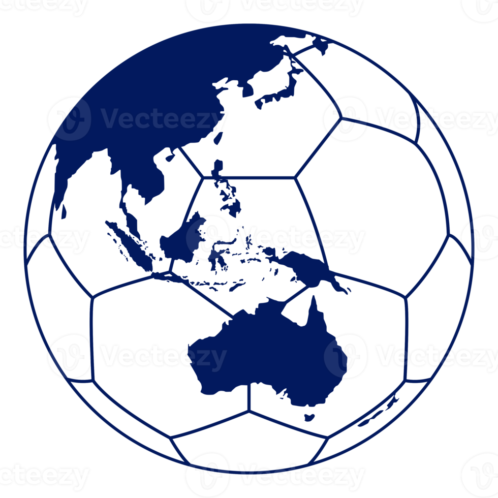 World Map on the Foot Ball Silhouette for Icon, Symbol, Pictogram, Sport News, Art Illustration, Apps, Website or Graphic Design Element. Format PNG