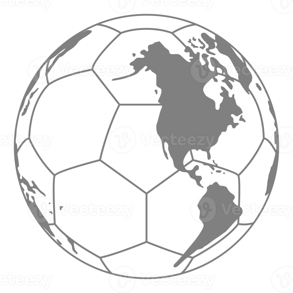 World Map on the Foot Ball Silhouette for Icon, Symbol, Pictogram, Sport News, Art Illustration, Apps, Website or Graphic Design Element. Format PNG