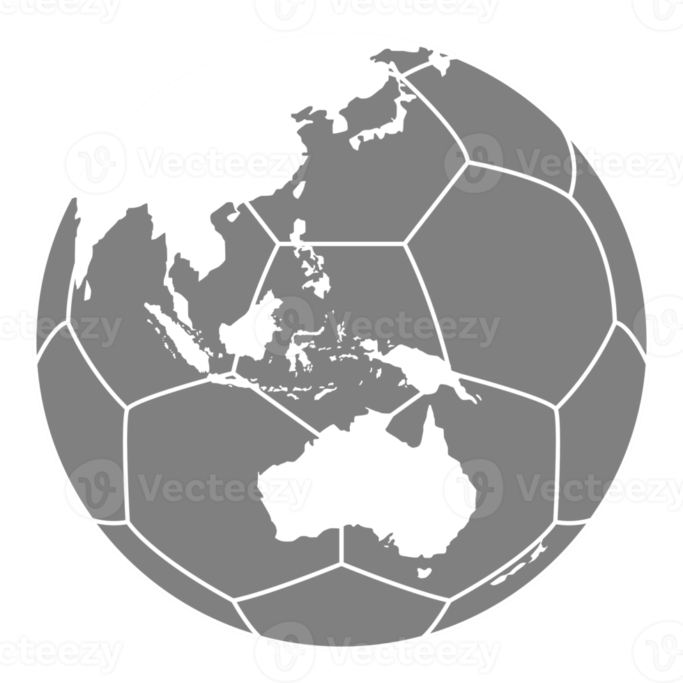 World Map on the Foot Ball Silhouette for Icon, Symbol, Pictogram, Sport News, Art Illustration, Apps, Website or Graphic Design Element. Format PNG