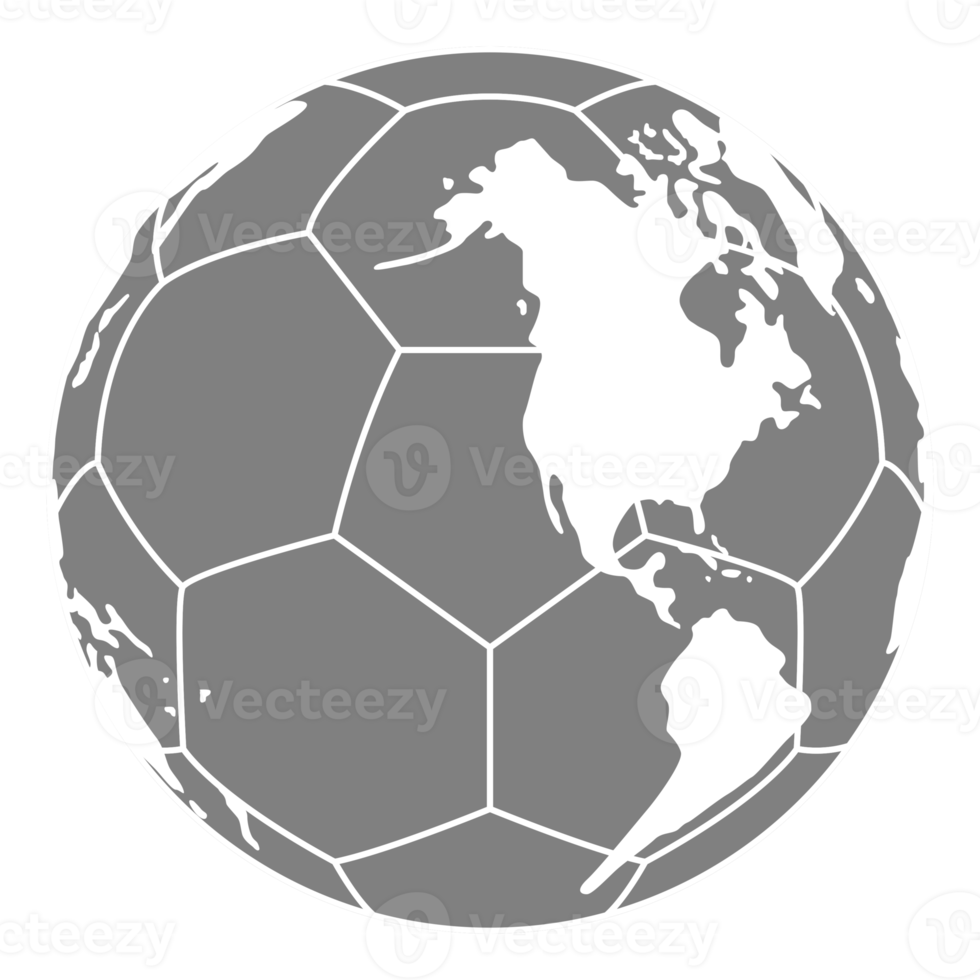 mapa do mundo na silhueta de bola de pé para ícone, símbolo, pictograma, notícias esportivas, ilustração de arte, aplicativos, site ou elemento de design gráfico. formato png