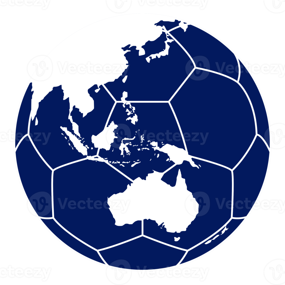 World Map on the Foot Ball Silhouette for Icon, Symbol, Pictogram, Sport News, Art Illustration, Apps, Website or Graphic Design Element. Format PNG