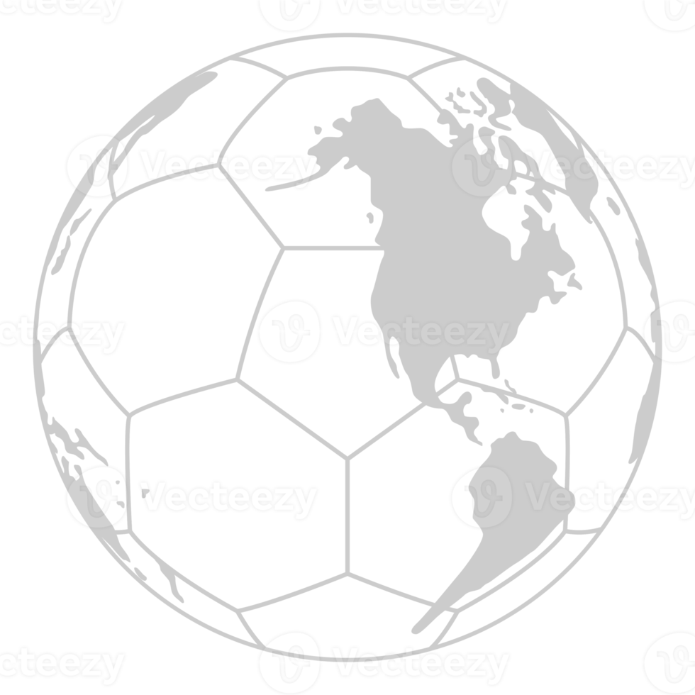 World Map on the Foot Ball Silhouette for Icon, Symbol, Pictogram, Sport News, Art Illustration, Apps, Website or Graphic Design Element. Format PNG