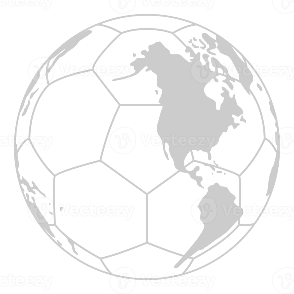 World Map on the Foot Ball Silhouette for Icon, Symbol, Pictogram, Sport News, Art Illustration, Apps, Website or Graphic Design Element. Format PNG