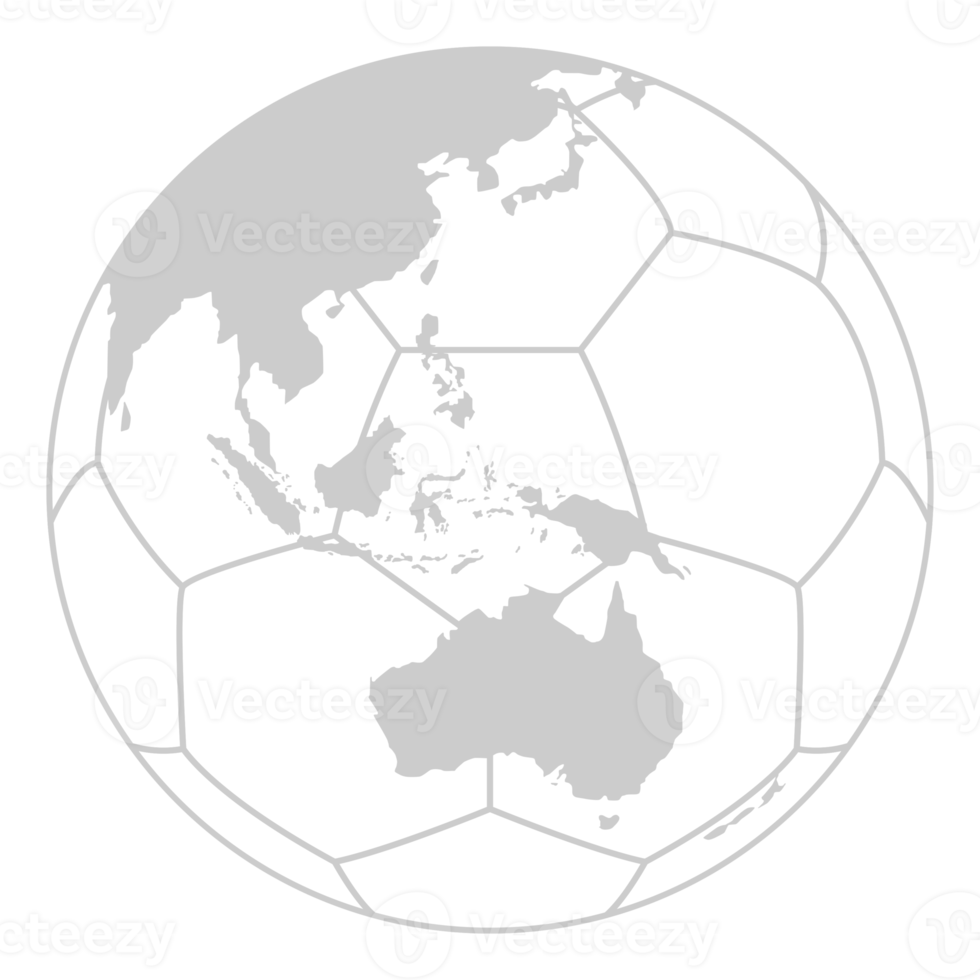 World Map on the Foot Ball Silhouette for Icon, Symbol, Pictogram, Sport News, Art Illustration, Apps, Website or Graphic Design Element. Format PNG