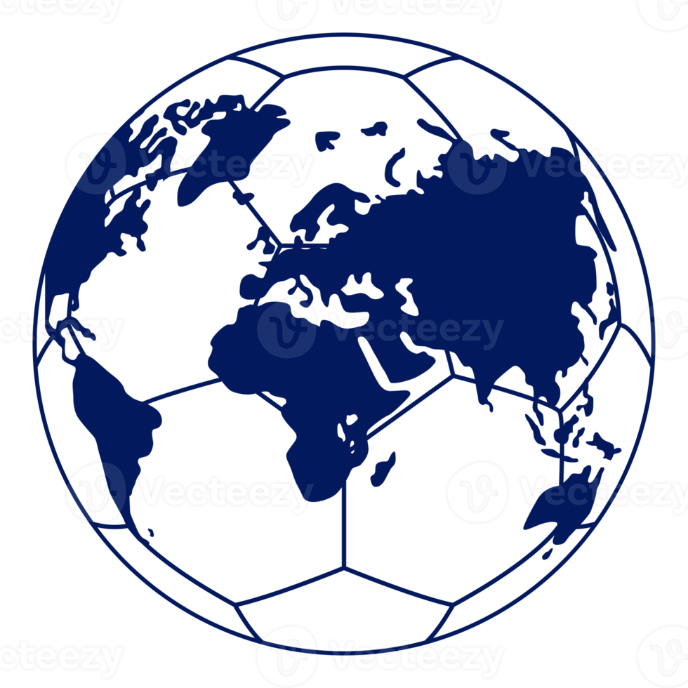 carte du monde sur la silhouette du ballon de football pour l'icône, le symbole, le pictogramme, les actualités sportives, l'illustration artistique, les applications, le site Web ou l'élément de conception graphique. formatpng png