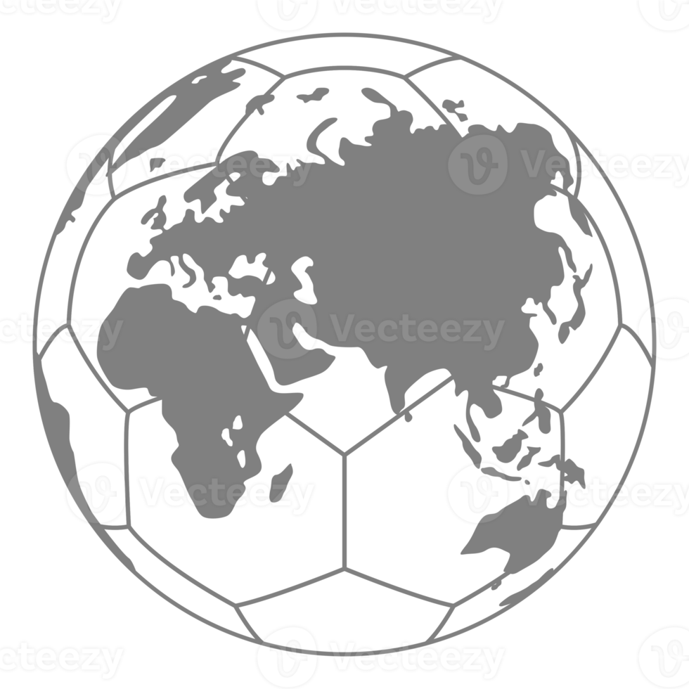 World Map on the Foot Ball Silhouette for Icon, Symbol, Pictogram, Sport News, Art Illustration, Apps, Website or Graphic Design Element. Format PNG