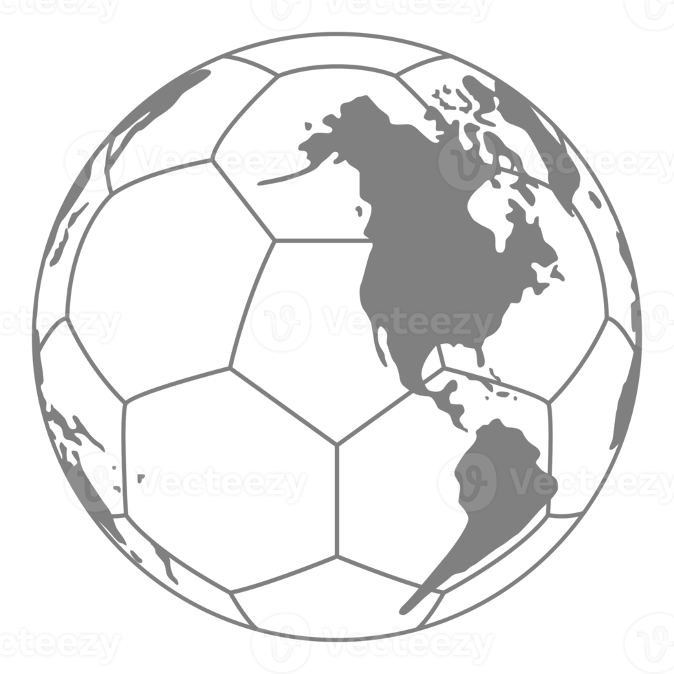 carte du monde sur la silhouette du ballon de football pour l'icône, le symbole, le pictogramme, les actualités sportives, l'illustration artistique, les applications, le site Web ou l'élément de conception graphique. formatpng png