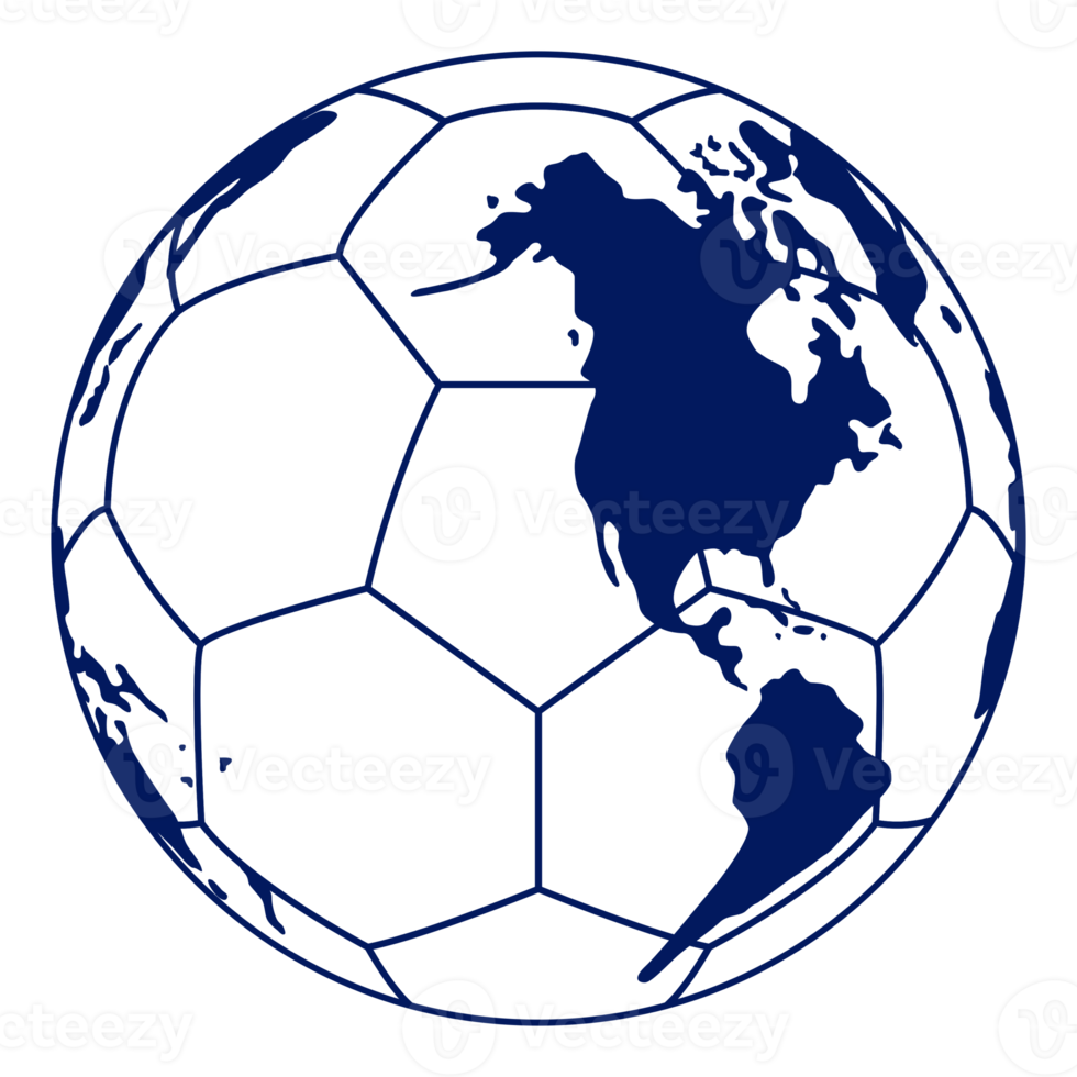 World Map on the Foot Ball Silhouette for Icon, Symbol, Pictogram, Sport News, Art Illustration, Apps, Website or Graphic Design Element. Format PNG