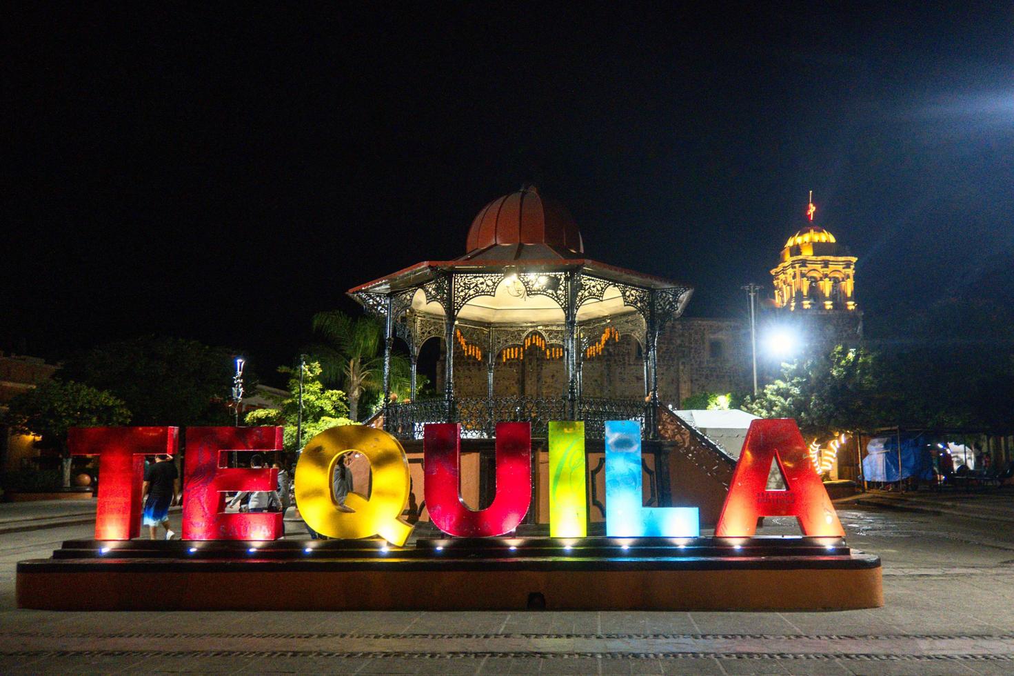 Tequila, Jalisco, Mexico, 11 nov 2022 Main square with its kiosk and its parish church santiago apostol photo