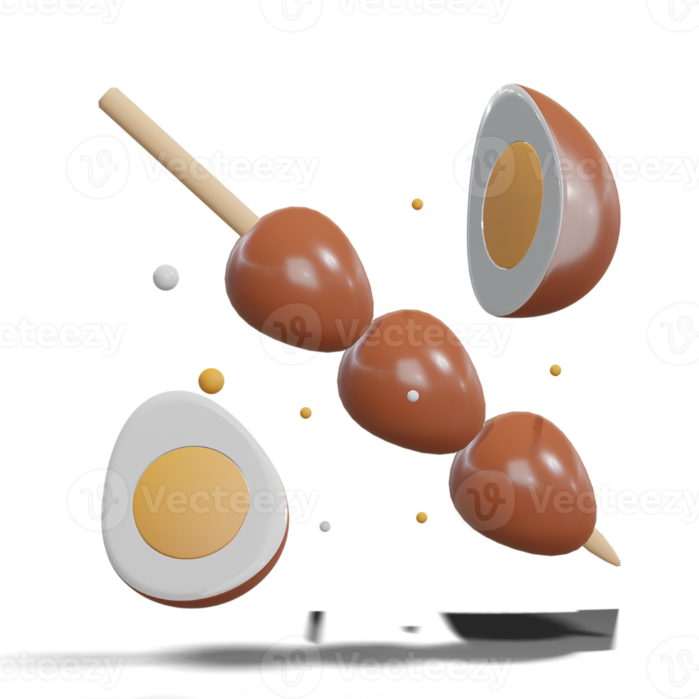 Soy Quail Eggs Satay 3d with Transparency Background png