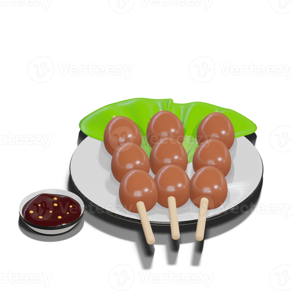 Soy Quail Eggs Satay 3d with Transparency Background png