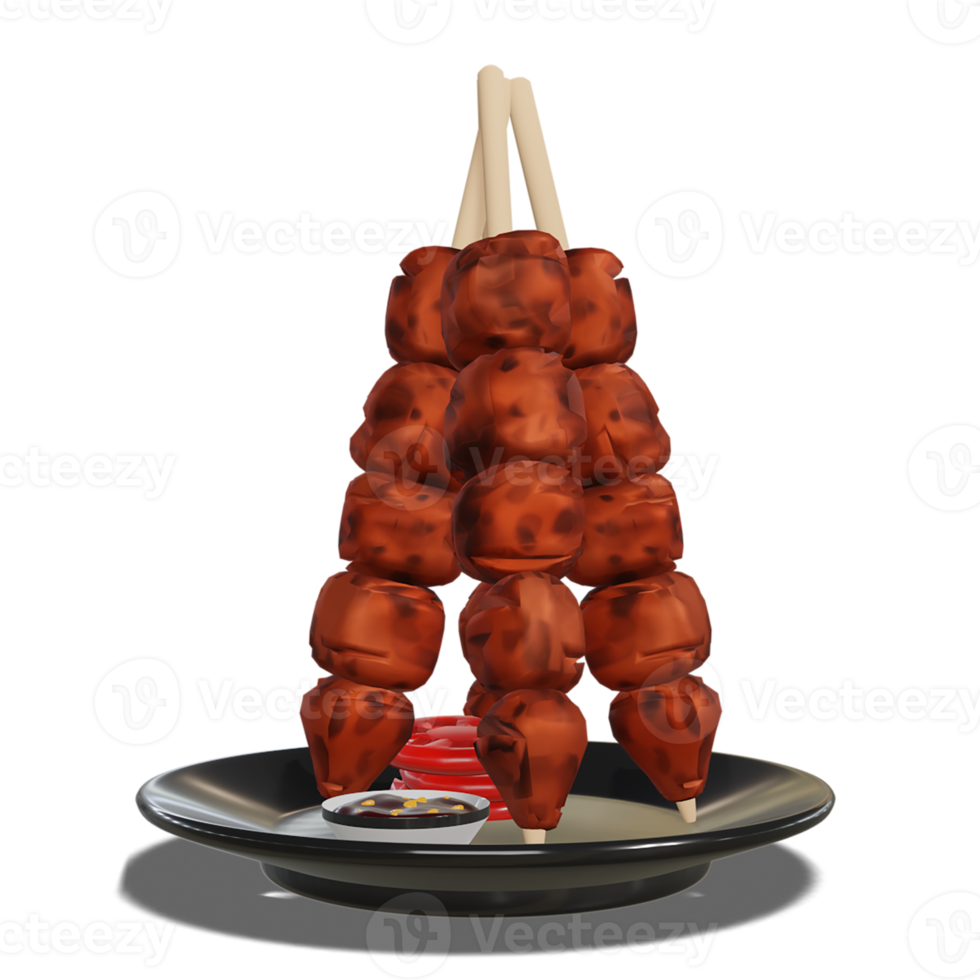 Chicken Satay with Peanut Sauce 3d Transparency Background png