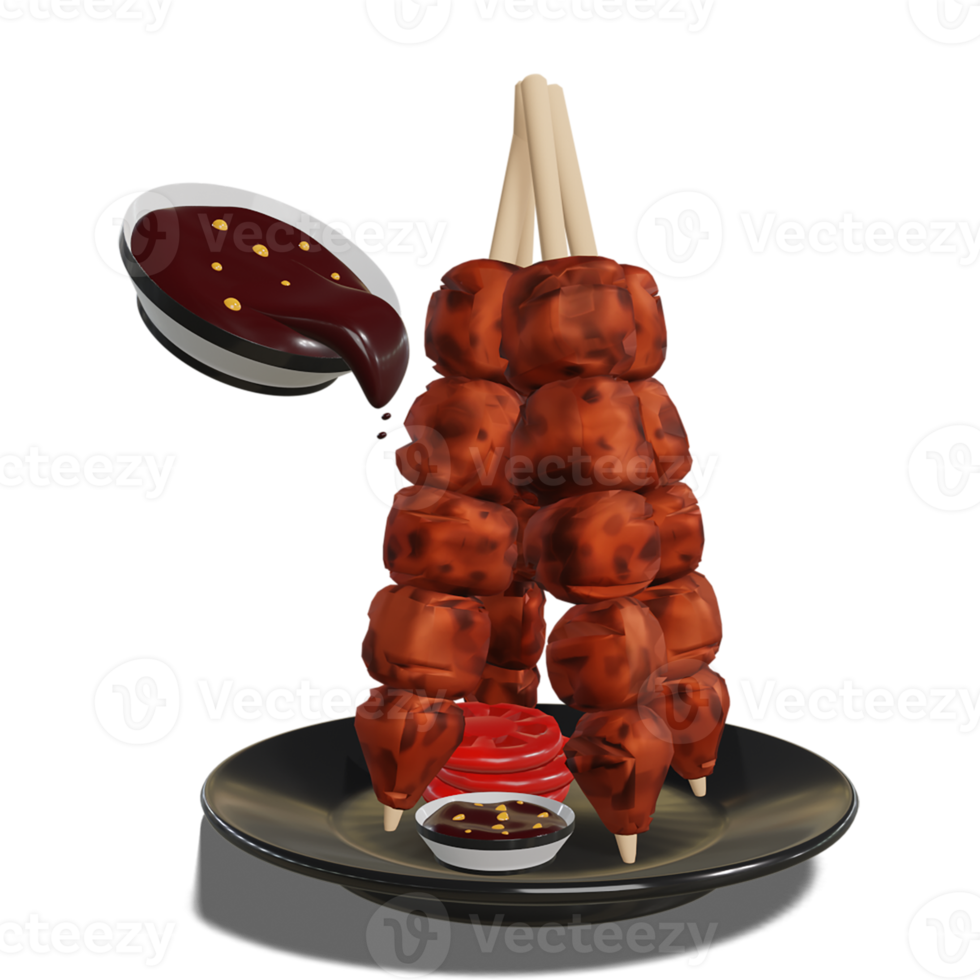 Chicken Satay with Peanut Sauce 3d Transparency Background png