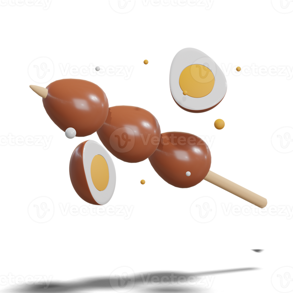 Soy Quail Eggs Satay 3d with Transparency Background png