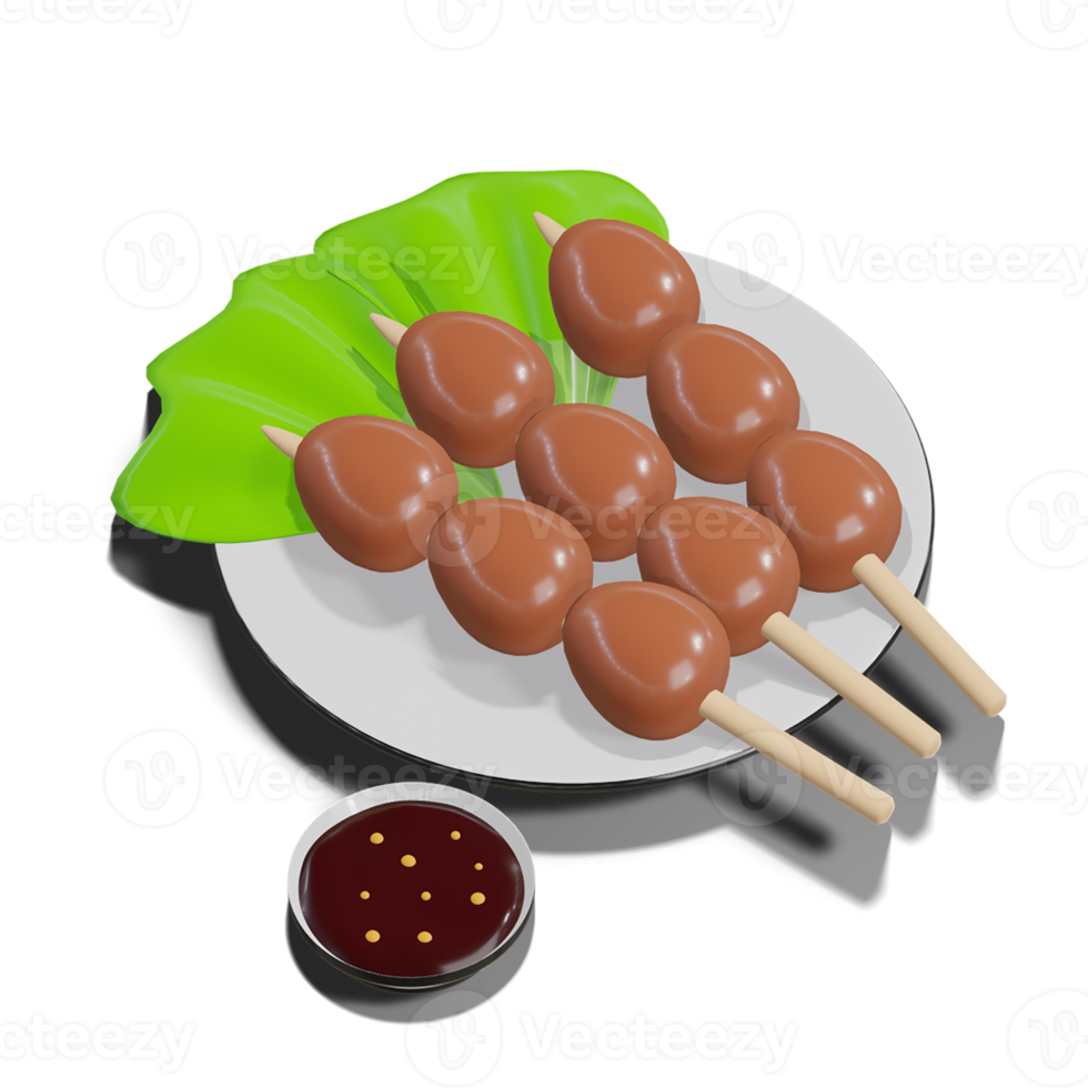 Soy Quail Eggs Satay 3d with Transparency Background png