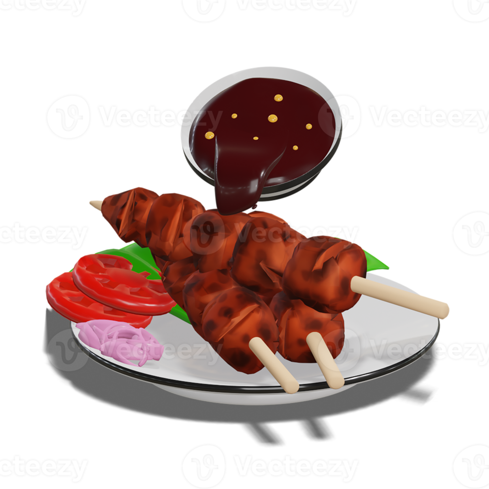 Chicken Satay with Peanut Sauce 3d Transparency Background png
