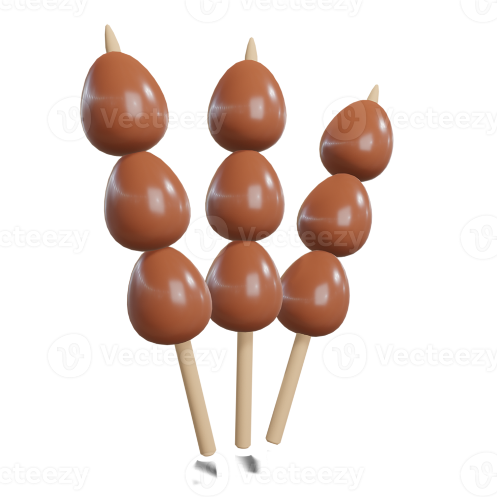Soy Quail Eggs Satay 3d with Transparency Background png