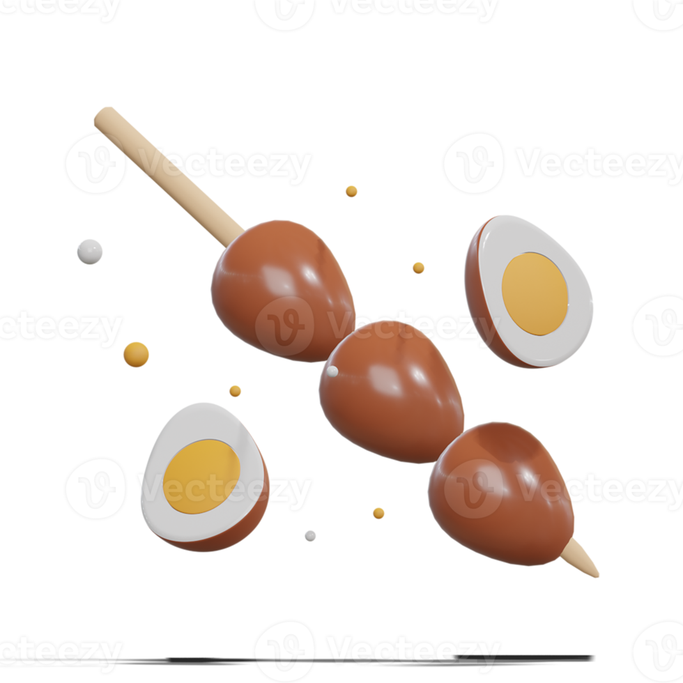 Soy Quail Eggs Satay 3d with Transparency Background png