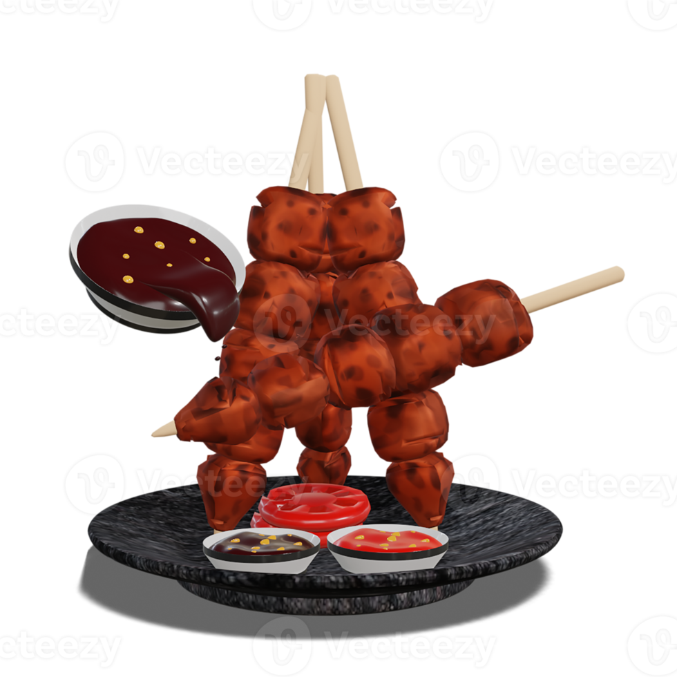 satay de pollo con salsa de maní fondo de transparencia 3d png