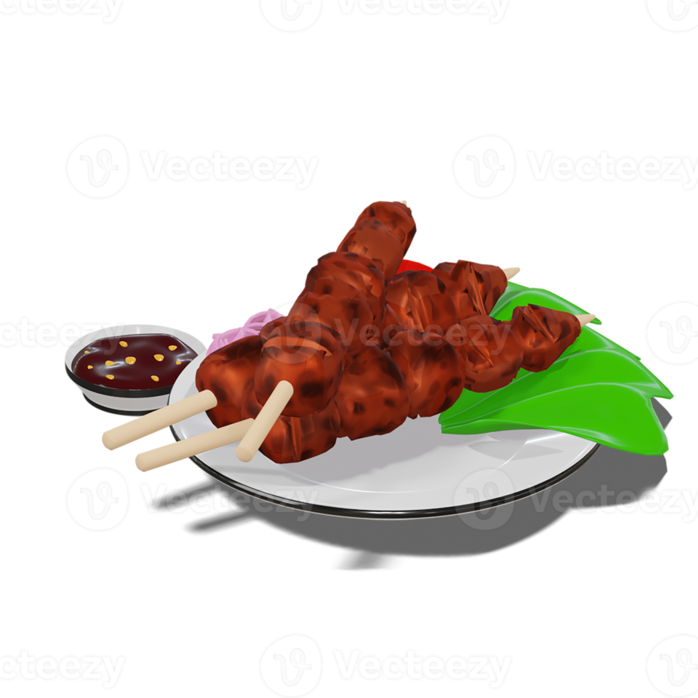 Chicken Satay with Peanut Sauce 3d Transparency Background png