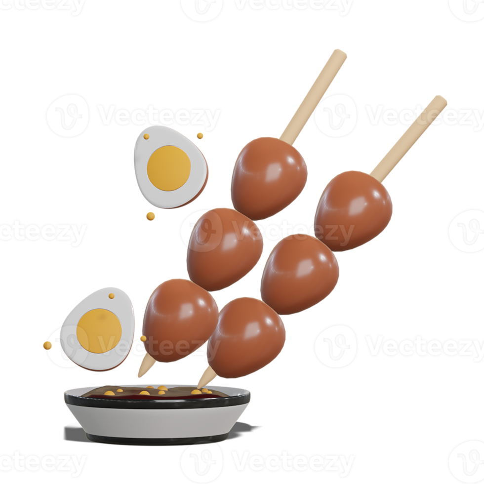 Soy Quail Eggs Satay 3d with Transparency Background png