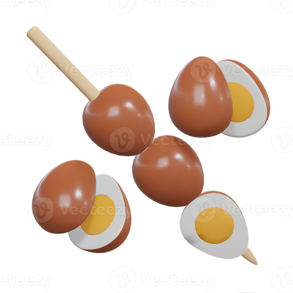 Soy Quail Eggs Satay 3d with Transparency Background png