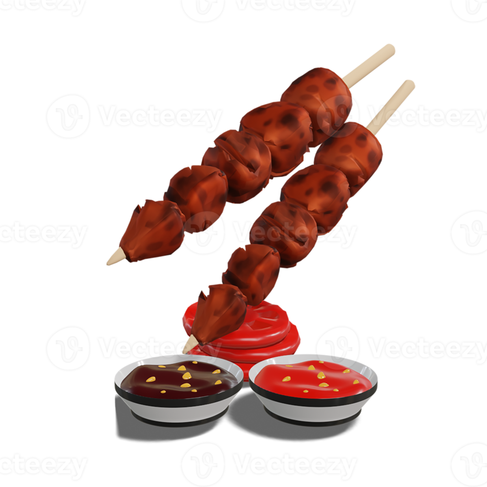 Chicken Satay with Peanut Sauce 3d Transparency Background png