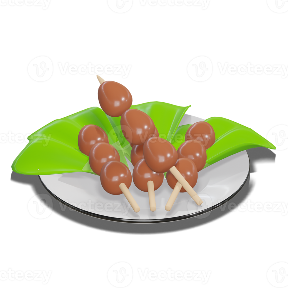 Soy Quail Eggs Satay 3d with Transparency Background png