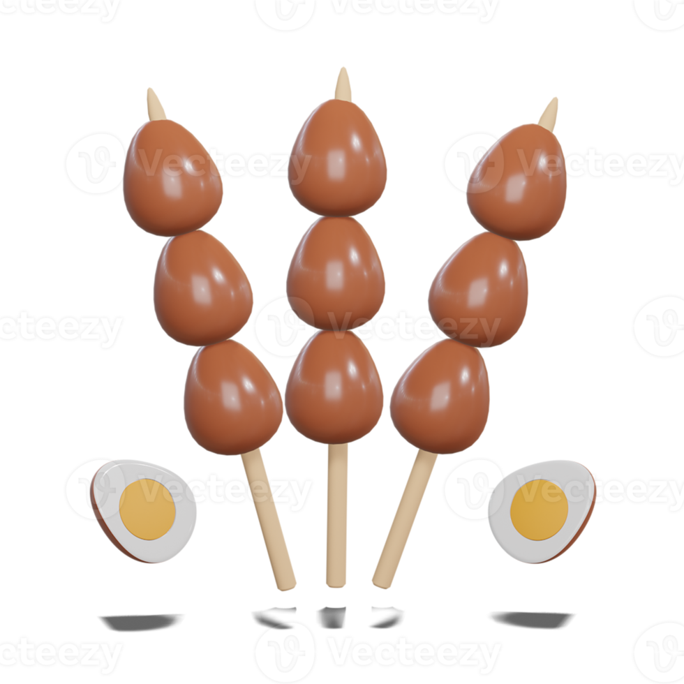 Soy Quail Eggs Satay 3d with Transparency Background png