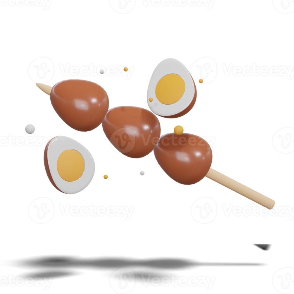 Soy Quail Eggs Satay 3d with Transparency Background png