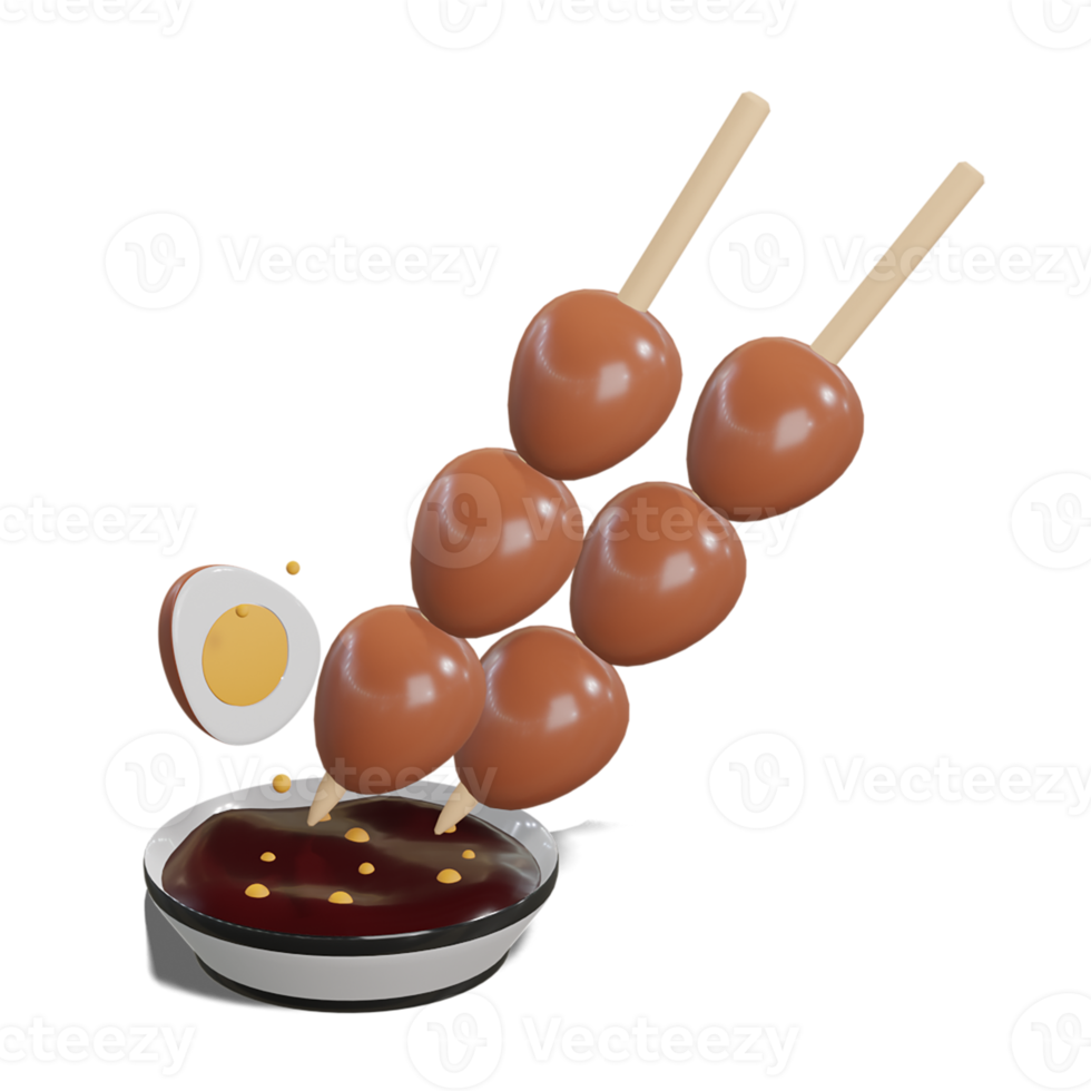 Soy Quail Eggs Satay 3d with Transparency Background png