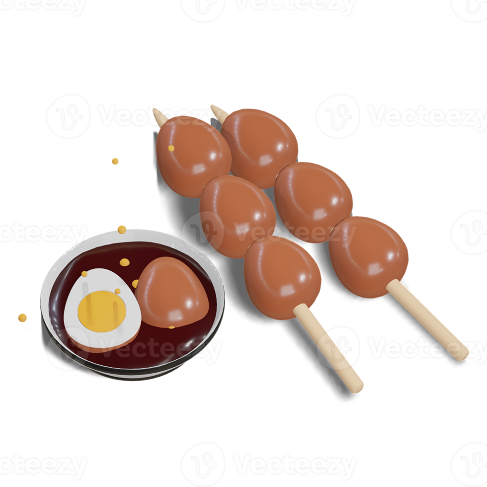 Soy Quail Eggs Satay 3d with Transparency Background png