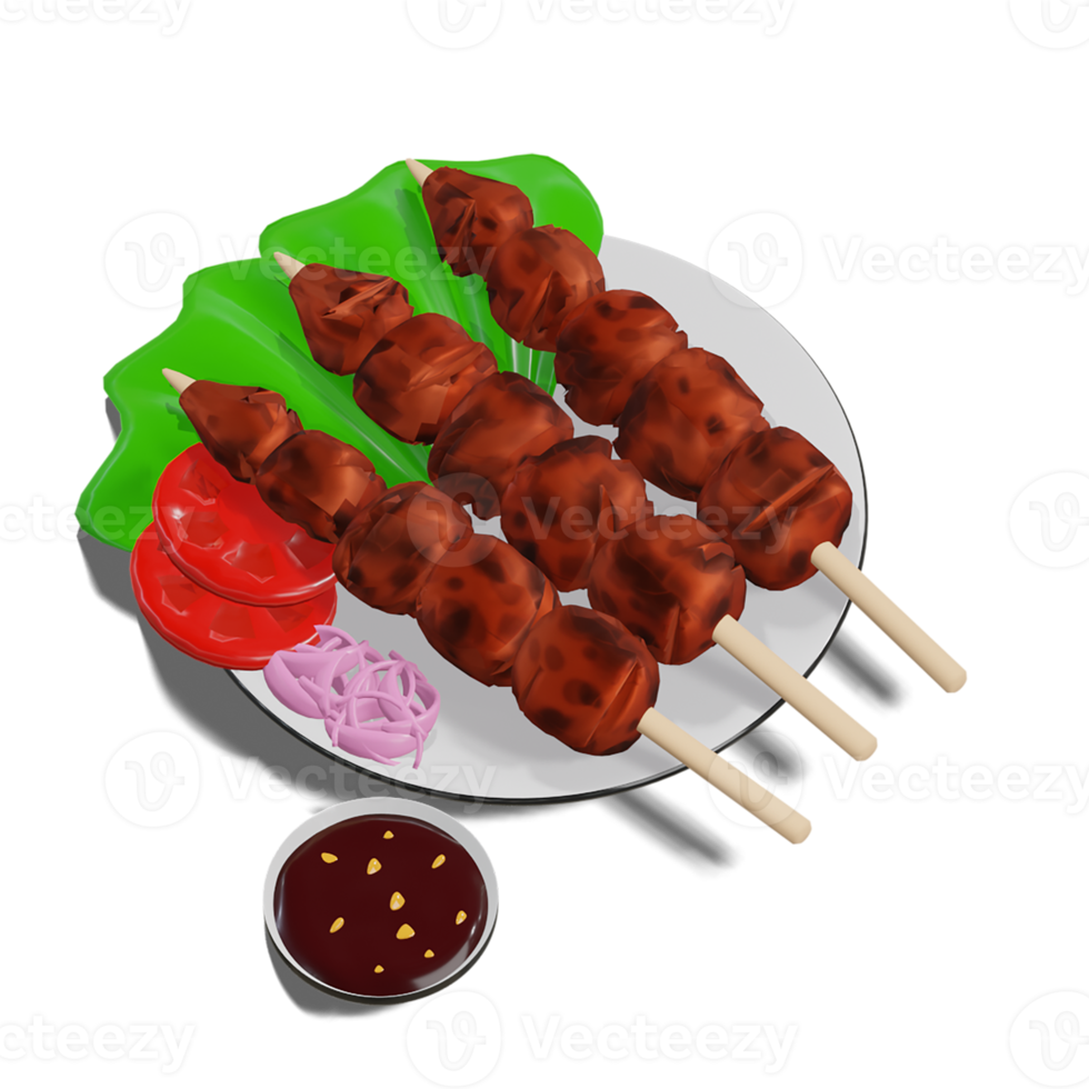 Chicken Satay with Peanut Sauce 3d Transparency Background png