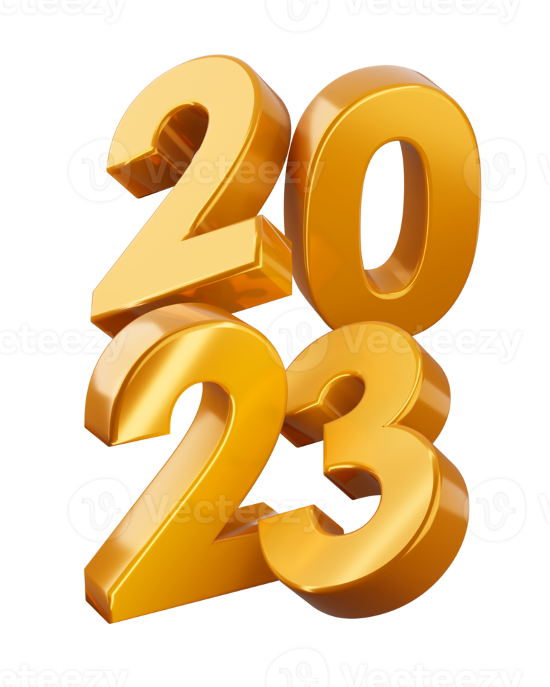 oro 2023, feliz año nuevo dos mil veintitrés, representación 3d png