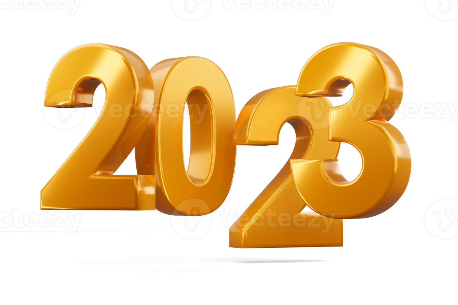 or 2023, bonne année deux mille vingt trois, rendu 3d png