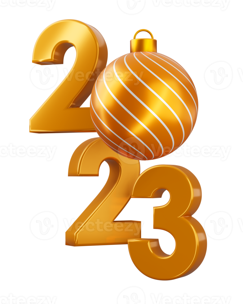 Gold 2023, happy new year two thousand twenty three, 3d rendering png