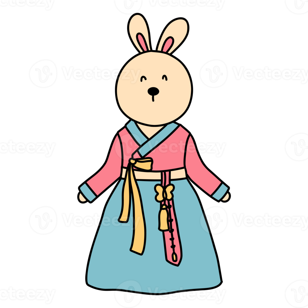 lapin, personnage animal waering hanbok, costume traditionnel coréen hanbok png