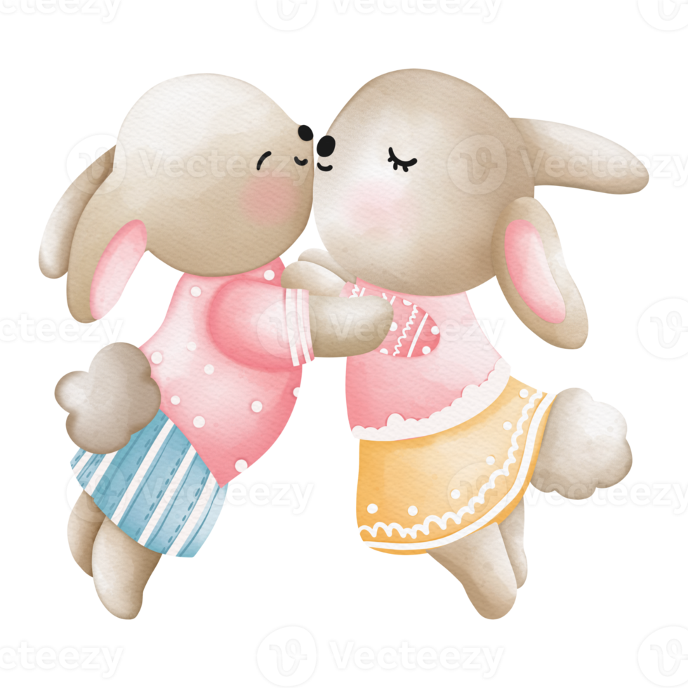 Rabbit in love, Watercolor Rabbit Valentine day, Easter Bunny png