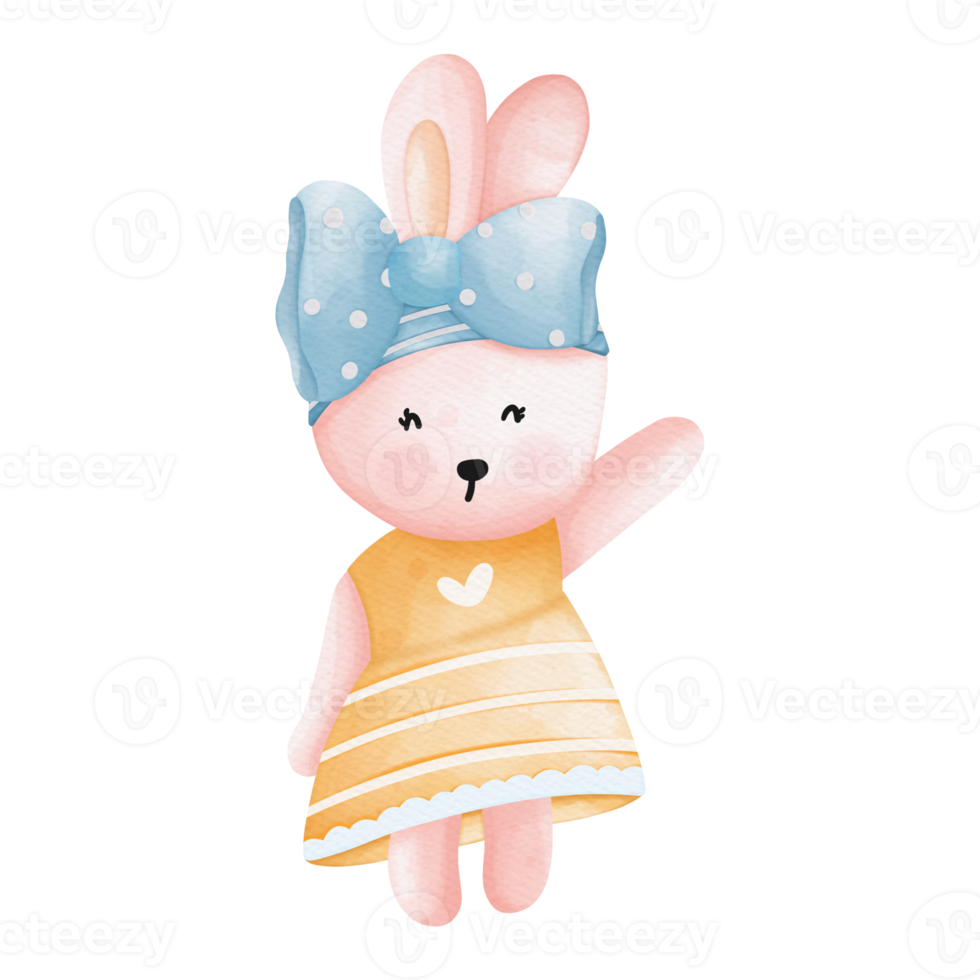 Rabbit character in cute costume, Rabbit Cartoon animal character, Watercolor hand drawn png