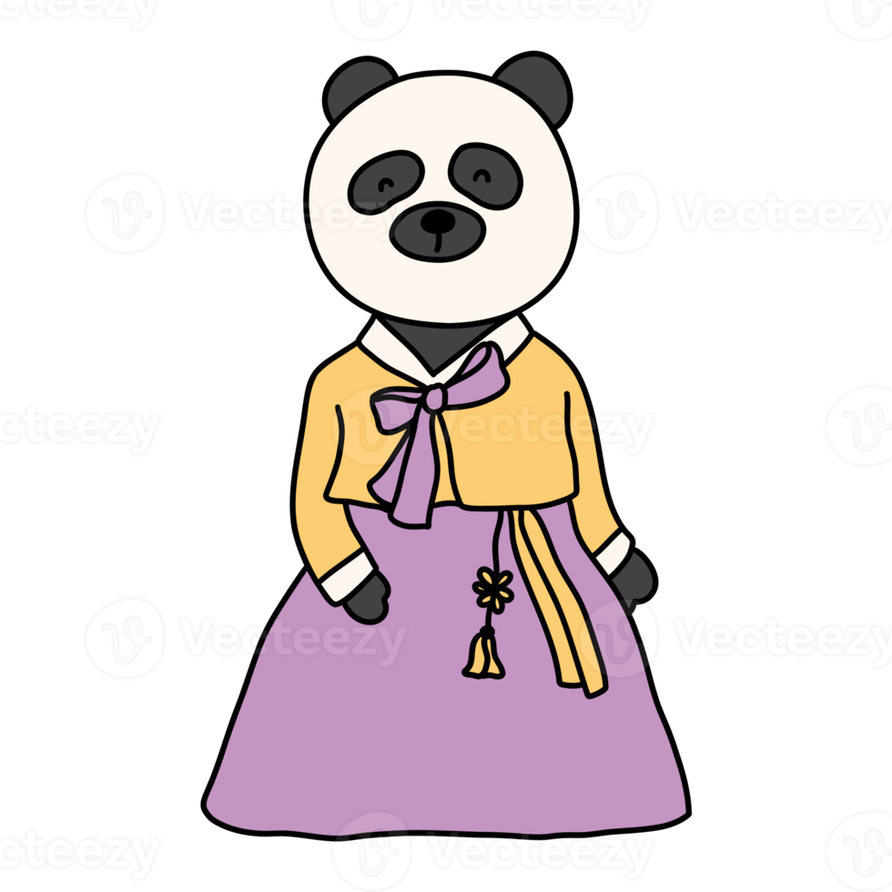 panda, personaje animal waering hanbok, traje tradicional coreano hanbok png