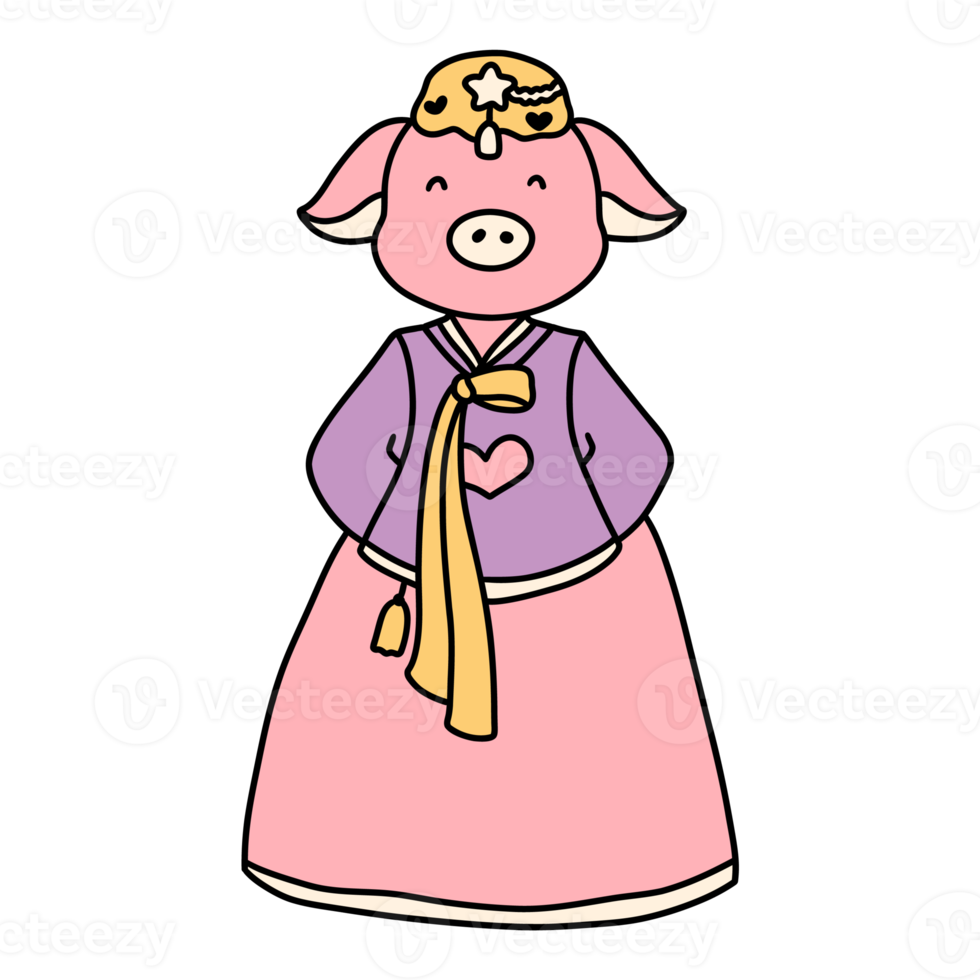 cerdo, personaje animal waering hanbok, traje tradicional coreano hanbok png