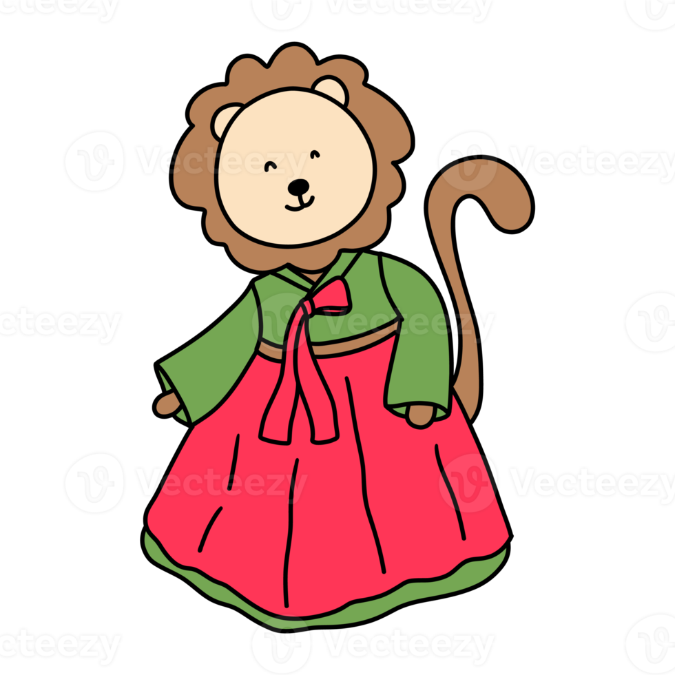 lion, animal character waering hanbok, Korean traditional costume Hanbok png