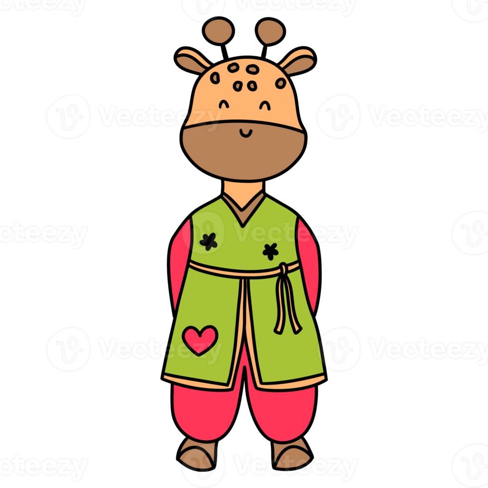 giraffe, animal character waering hanbok, Korean traditional costume