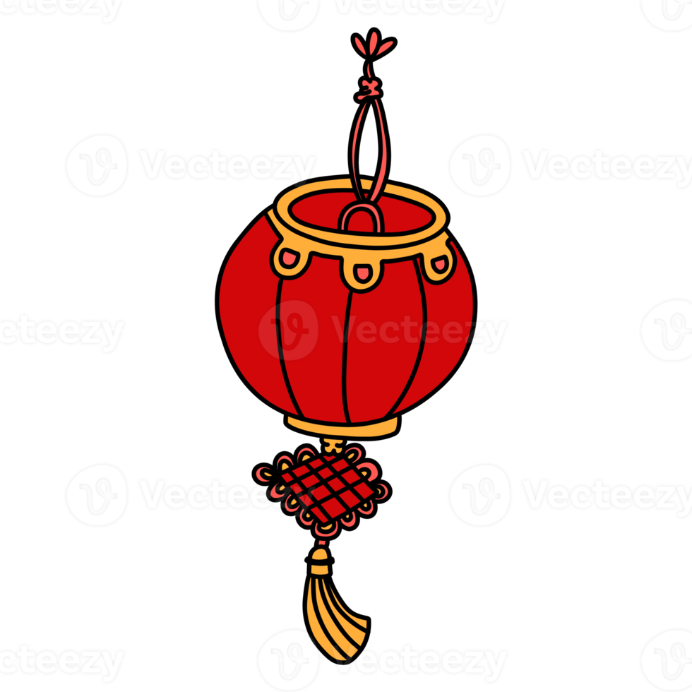 Hand drawn red Chinese paper lanterns, Chinese New Year element png