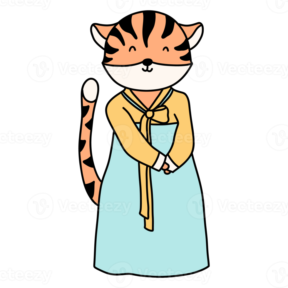 tigre, personaje animal waering hanbok, traje tradicional coreano hanbok png